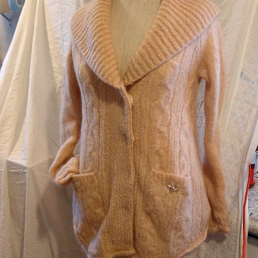 Anthropologie wool cardigan sweater size med gently worn pink